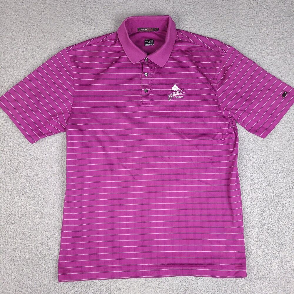 Nike Tiger Woods Collection Polo Golf Shirt Men's Large Purple Striped Fit Dry